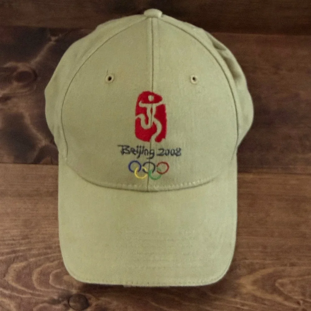 Beijing 2008 Olympics Hat Khaki Tan Embroidered Adjustable Baseball Cap Souvenir